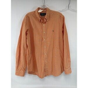 Ralph Lauren Orange White Gingham Plaid Shirt Mens XL Classic Fit
